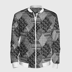 Бомбер мужской Black and White Ethnic Patchwork Pattern, цвет: 3D-белый