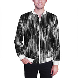 Бомбер мужской Черно-белые штрихи, зигзаг, цвет: 3D-белый — фото 2