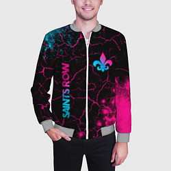 Бомбер мужской Saints Row - neon gradient: надпись, символ, цвет: 3D-меланж — фото 2