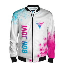 Бомбер мужской Bon Jovi neon gradient style: надпись, символ, цвет: 3D-черный