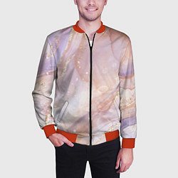 Бомбер мужской Бежевый с золотом мрамор, цвет: 3D-красный — фото 2