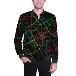 Бомбер мужской Разноцветные квадраты, цвет: 3D-черный — фото 2