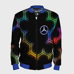Бомбер мужской Mercedes - neon pattern, цвет: 3D-синий