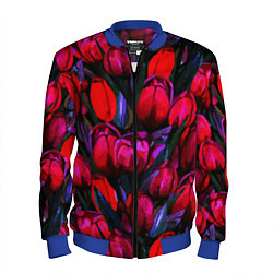 Бомбер мужской Тюльпаны - поле красных цветов, цвет: 3D-синий