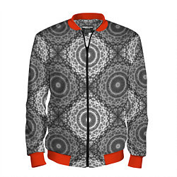 Бомбер мужской Ажурный кружевной узор пэчворк Черно-белые квадрат, цвет: 3D-красный