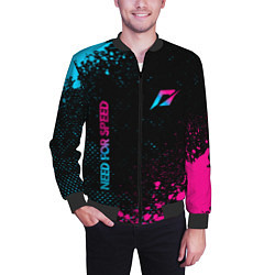 Бомбер мужской Need for Speed - neon gradient: надпись, символ, цвет: 3D-черный — фото 2