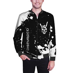 Бомбер мужской Disturbed и рок символ на темном фоне, цвет: 3D-черный — фото 2