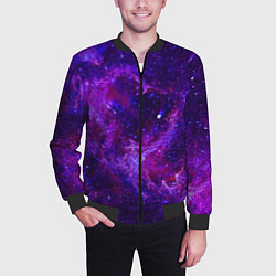 Бомбер мужской Неоновый космос и звезды, цвет: 3D-черный — фото 2