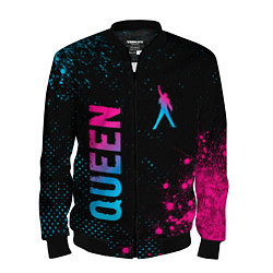 Бомбер мужской Queen - neon gradient: надпись, символ, цвет: 3D-черный