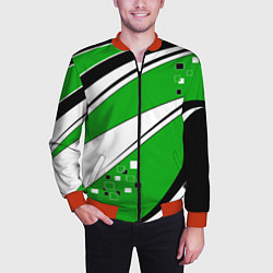 Бомбер мужской Абстрактный узор черно зеленый с белым, цвет: 3D-красный — фото 2