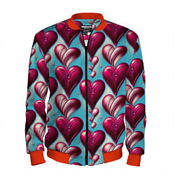 Бомбер мужской Паттерн красные абстрактные сердца, цвет: 3D-красный