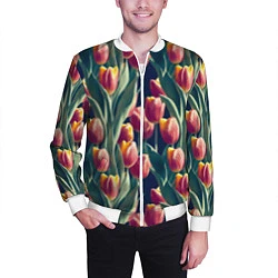 Бомбер мужской Много тюльпанов, цвет: 3D-белый — фото 2