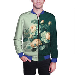 Бомбер мужской Розы на зеленом фоне, цвет: 3D-синий — фото 2