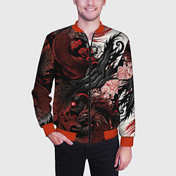 Бомбер мужской Красный Irezumi узор, цвет: 3D-красный — фото 2