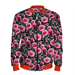 Бомбер мужской Кусты розовых роз на сером фоне, цвет: 3D-красный