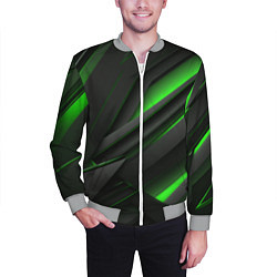 Бомбер мужской Черно-зеленые объемные полосы, цвет: 3D-меланж — фото 2