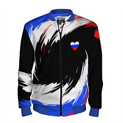 Бомбер мужской Сердечко Россия - мазки кисти, цвет: 3D-синий