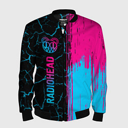 Бомбер мужской Radiohead - neon gradient: по-вертикали, цвет: 3D-черный