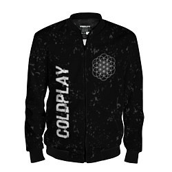 Мужской бомбер Coldplay glitch на темном фоне: надпись, символ