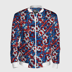 Бомбер мужской Красно-сине-белые цветы, цвет: 3D-белый