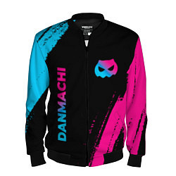Бомбер мужской DanMachi - neon gradient: надпись, символ, цвет: 3D-черный