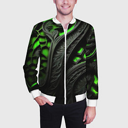 Бомбер мужской Green black abstract, цвет: 3D-белый — фото 2
