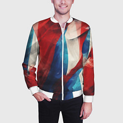 Бомбер мужской Абстракция в цветах флага РФ, цвет: 3D-белый — фото 2