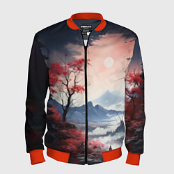 Бомбер мужской Луна над горами, цвет: 3D-красный