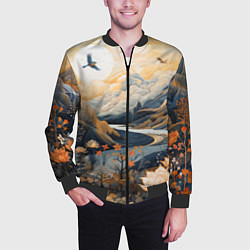 Бомбер мужской Солнечное утро в цветущих горах, цвет: 3D-черный — фото 2