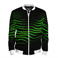 Бомбер мужской Зеленые абстрактные волны, цвет: 3D-белый