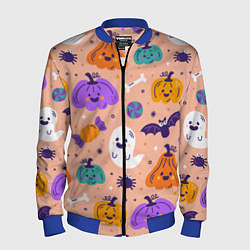 Бомбер мужской Halloween - pumpkins and ghosts, цвет: 3D-синий