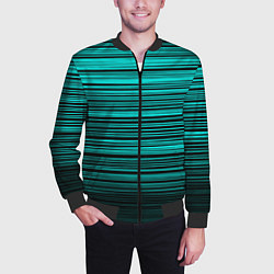 Бомбер мужской Яркие неоновые бирюзовые полосы на черном, цвет: 3D-черный — фото 2