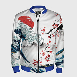 Бомбер мужской Хокусай большая волна в Канагаве - пародия укиё, цвет: 3D-синий