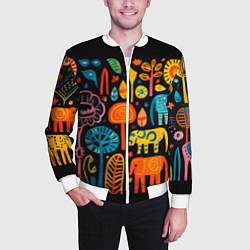 Бомбер мужской Африканский узор со слонами - нейросеть, цвет: 3D-белый — фото 2