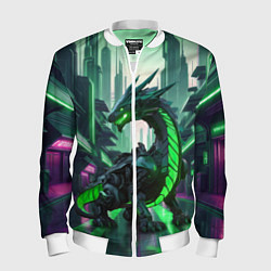 Бомбер мужской Неоновый зеленый дракон, цвет: 3D-белый