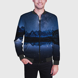 Бомбер мужской Галактическая зимняя ночь в горах, цвет: 3D-черный — фото 2