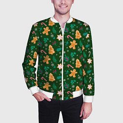 Бомбер мужской New year pattern with green background, цвет: 3D-белый — фото 2