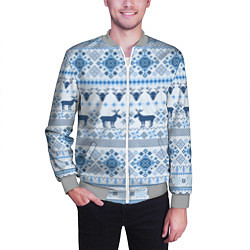 Бомбер мужской Blue sweater with reindeer, цвет: 3D-меланж — фото 2