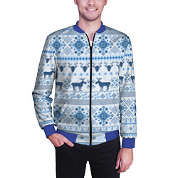 Бомбер мужской Blue sweater with reindeer, цвет: 3D-синий — фото 2