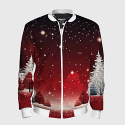 Бомбер мужской Зимний берег реки с деревьями и льдом, цвет: 3D-белый