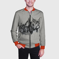 Бомбер мужской Французские бульдоги пара, цвет: 3D-красный — фото 2