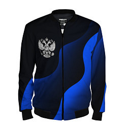 Бомбер мужской Герб РФ - глубокий синий, цвет: 3D-черный