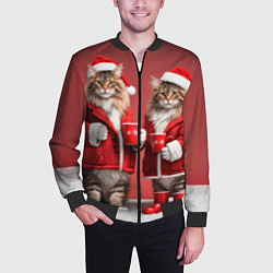 Бомбер мужской С новым котом - два кота в костюмах Санты, цвет: 3D-черный — фото 2