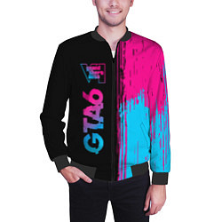 Бомбер мужской GTA6 - neon gradient по-вертикали, цвет: 3D-черный — фото 2