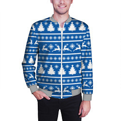 Бомбер мужской Синий свитер с новогодними оленями, цвет: 3D-меланж — фото 2