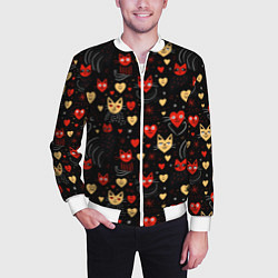 Бомбер мужской Паттерн с сердечками и котами валентинка, цвет: 3D-белый — фото 2