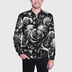 Бомбер мужской Черно белое сердце и розы, цвет: 3D-черный — фото 2