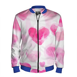 Бомбер мужской Акварельные розовые сердечки, цвет: 3D-синий