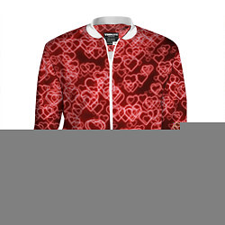 Бомбер мужской Неоновые сердечки красные, цвет: 3D-белый