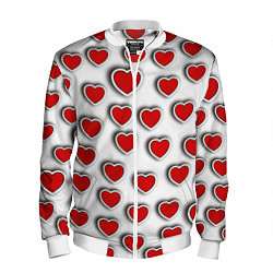 Бомбер мужской Стикеры наклейки сердечки объемные, цвет: 3D-белый